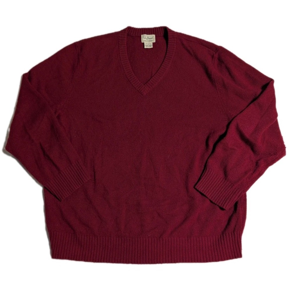 LL Bean 100% Cashmere‎ V-Neck Sweater Men's Large Burgundy Red Soft Knit READ